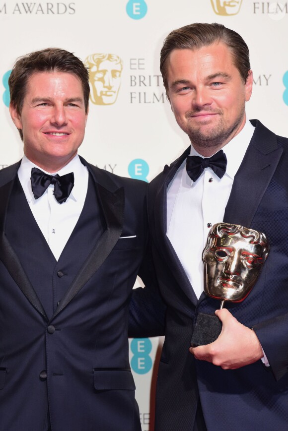 Tom Cruise, Leonardo DiCaprio - Press Room lors de la 69e cérémonie des British Academy Film Awards (BAFTA) à Londres, le 14 février 2016.