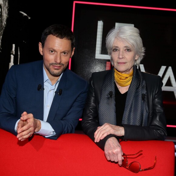 Exclusif - Françoise Hardy et Marc-Olivier Fogiel, lors de l'enregistrement de l'émission Le Divan, le 29 janvier 2016, pour une diffusion le mardi 16 février 2016 à 23h10 sur France 3.
