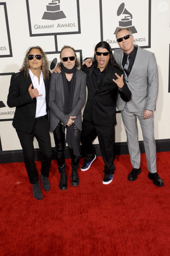 Metallica (Kirk Hammett, Lars Ulrich, Robert Trujillo et James Hetfield) lors des 56e Grammy Awards à Los Angeles le 26 janvier 2014.