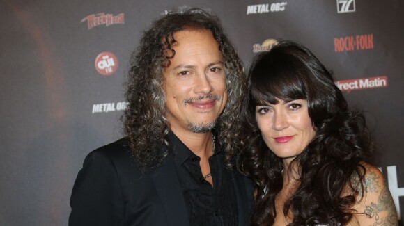 Kirk Hammett de Metallica et son épouse Lani Hammett - Avant-première du film "Metallica: Through the Never" au Grand Rex à Paris le 8 octobre 2013.