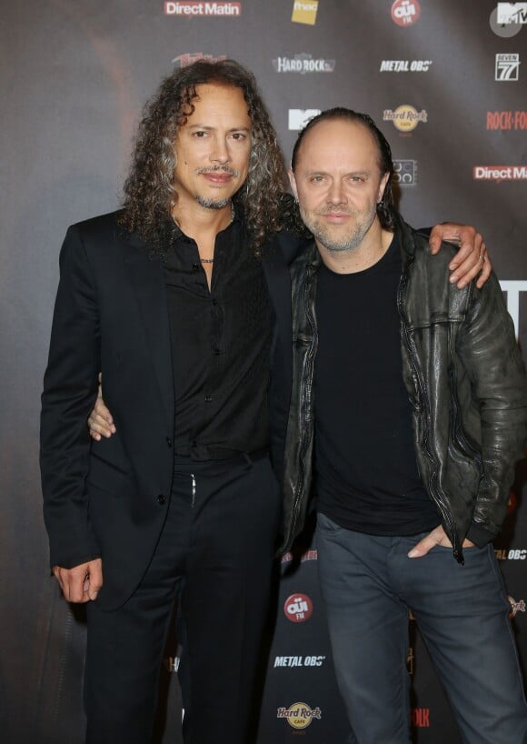 Kirk Hammett et Lars Ulrich de Metallica - - Avant-première du film "Metallica: Through the Never" au Grand Rex à Paris le 8 octobre 2013.