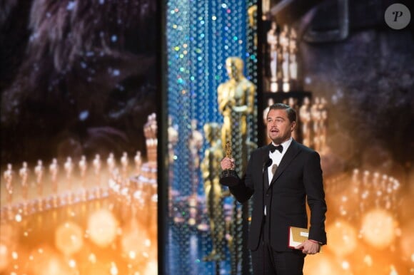 Leonardo DiCaprio (Oscar du meilleur acteur pour le film "The Revenant") - Intérieur - 88ème cérémonie des Oscars à Hollywood, le 28 février 2016