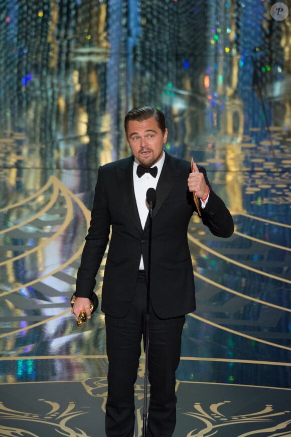 Leonardo DiCaprio (Oscar du meilleur acteur pour le film "The Revenant") - Intérieur - 88ème cérémonie des Oscars à Hollywood, le 28 février 2016.