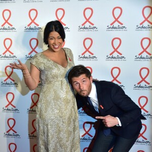 Ayem Nour enceinte et Christophe Beaugrand à la Soirée de lancement du Sidaction 2016 au Musée du Quai Branly à Paris le 7 mars 2016. © Giancarlo Gorassini/Bestimage