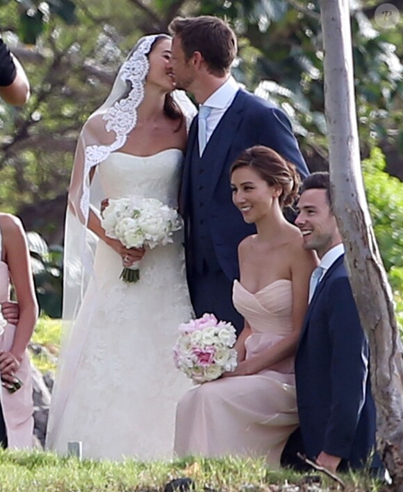 Exclusif - Photo du mariage de Jenson Button et Jessica Michibata à Maui à Hawaï, le 29 décembre 2014. Un an plus tard, le couple annonçait sa séparation.