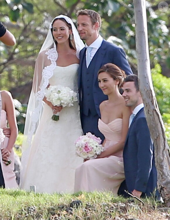 Exclusif - Photo du mariage de Jenson Button et Jessica Michibata à Maui à Hawaï, le 29 décembre 2014. Un an plus tard, le couple annonçait sa séparation.