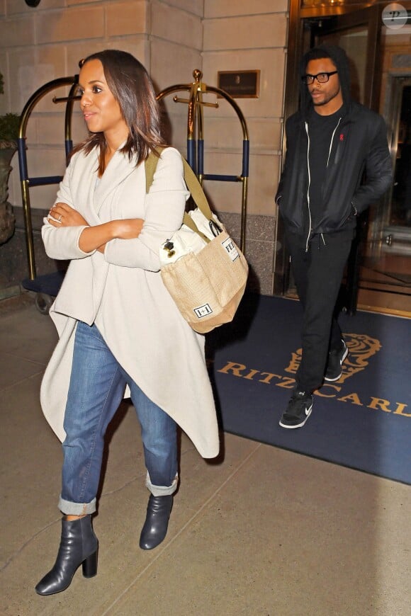 Kerry Washington et son mari Nnamdi à la sortie du Ritz Carlton à New York, le 23 septembre 2014