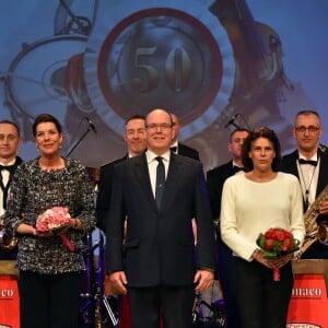 Le prince Albert de Monaco, la princesse Caroline de Hanovre et la princesse Stéphanie de Monaco assistaient le 16 mars 2016 à l'Auditorium National Rainier III à un concert pour le 50e anniversaire de l'Orchestre des Carabiniers du prince, au profit de l'Association Baby et Népal et de l'Association Adrien. © Bruno Bebert/Bestimage