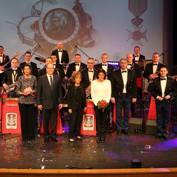 Le prince Albert de Monaco, la princesse Caroline de Hanovre et la princesse Stéphanie de Monaco assistaient le 16 mars 2016 à l'Auditorium National Rainier III à un concert pour le 50e anniversaire de l'Orchestre des Carabiniers du prince, au profit de l'Association Baby et Népal et de l'Association Adrien. © Bruno Bebert/Bestimage