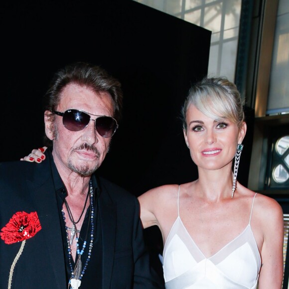 Exclusif - Johnny Hallyday et sa femme Laeticia Hallyday - La maison Audemars Piguet a célébré le lancement de la nouvelle Millenary Femme au Carreau du Temple à Paris le 6 juillet 2015 .