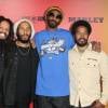 Rohan Marley, Ziggy Marley, Snoop Dogg, Robert Marley à la première de Marley à Hollywood, le 17 avril 2012