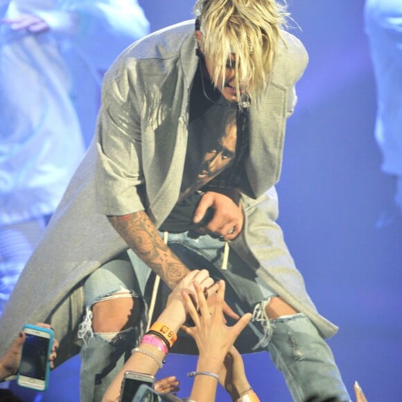 Justin Bieber en concert au Staples Center pour le Purpose World Tour. Los Angeles, le 20 mars 2016.