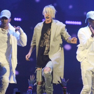 Justin Bieber en concert au Staples Center pour le Purpose World Tour. Los Angeles, le 20 mars 2016.