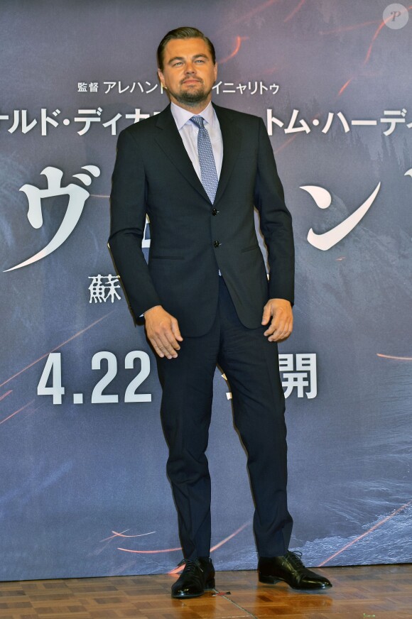 Leonardo DiCaprio lors d'une conférence de presse pour le film "The Revenant" à l'hôtel Ritz Carlton à Tokyo, le 23 mars 2016.