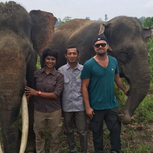 Leonardo DiCaprio sur l'île de Sumatra pour la défense des animaux et lutter contre la déforestation. (photo postée le 29 mars 2016)