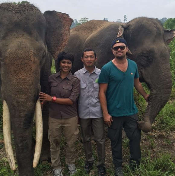 Leonardo DiCaprio sur l'île de Sumatra pour la défense des animaux et lutter contre la déforestation. (photo postée le 29 mars 2016)