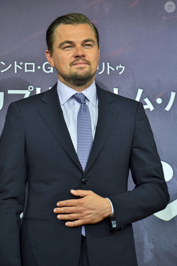 Leonardo DiCaprio lors d'une conférence de presse pour le film "The Revenant" à l'hôtel Ritz Carlton à Tokyo, le 23 mars 2016.