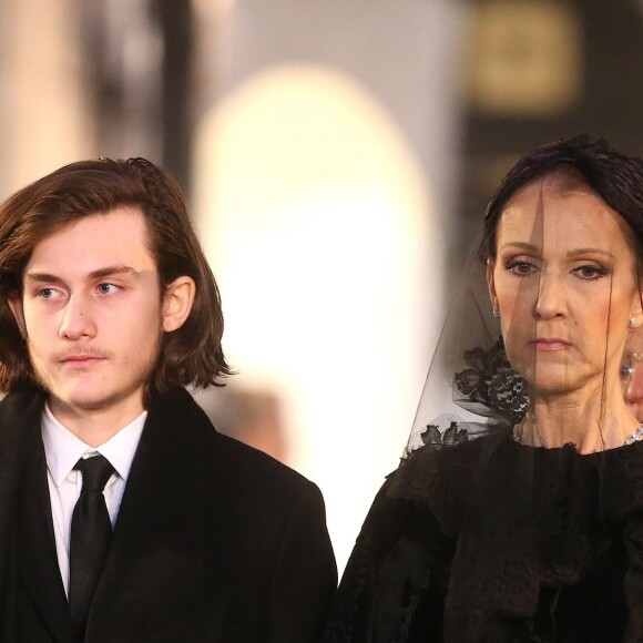 Céline Dion et son fils René-Charles Angélil aux obsèques nationales de René Angélil en la Basi­lique Notre-Dame de Montréal, le 22 janvier 2016.© Morgan Dessales/Bestimage