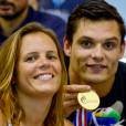 Laure Manaudou et son frère Florent Manaudou lors des Championnats de France de natation à Montpellier, le 3 avril 2016.