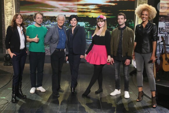 Exclusif - Keren Ann, Mathieu Boogaerts, Dave, Liane Foly, Luce, Marvin Jouno et Amanda Scott, lors du tournage de l'émission Du côté de chez Dave, enregistrée le 18 février 2016 pour une diffusion le 17 avril 2016 sur France 3.