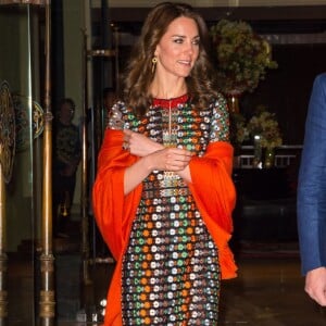 Kate Middleton, duchesse de Cambridge, en robe Tory Burch le 14 avril 2016, lors de sa visite officielle en Inde et au Bhoutan (10-16 avril) avec le prince William