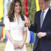 Kate Middleton, duchesse de Cambridge, en Alexander McQueen le 16 avril 2016, lors de sa visite officielle en Inde et au Bhoutan (10-16 avril) avec le prince William