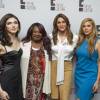 Caitlyn Jenner entourée de ses amies Ella Giselle, Chandi Moore et Candis Cayne à la conférence de presse pour la série "I Am Cait" à Beverly Hills le 15 mars 2016 