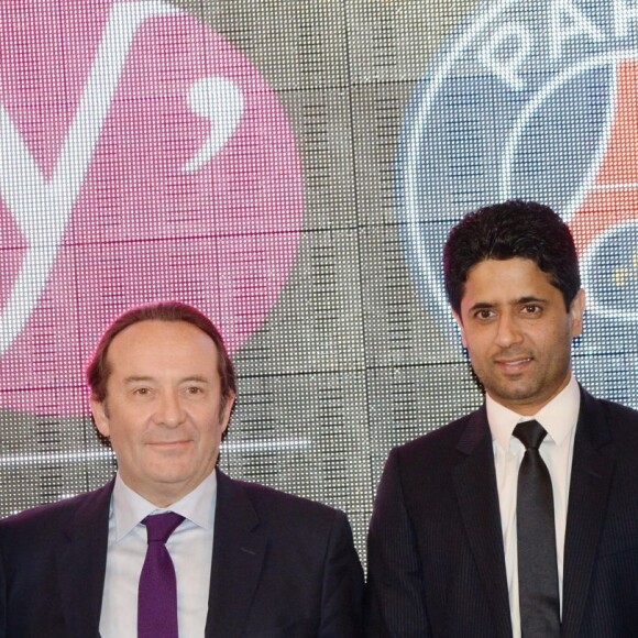 Exclusif - Daniel Narcisse, Pierre Bédier (président du conseil général des Yvelines), Nasser Al-Khelaïfi, Nikola Karabatic - Première journée des enfants au stade Pierre-de-Coubertin à Paris, le 19 avril 2016. © Rachid Bellak/Bestimage