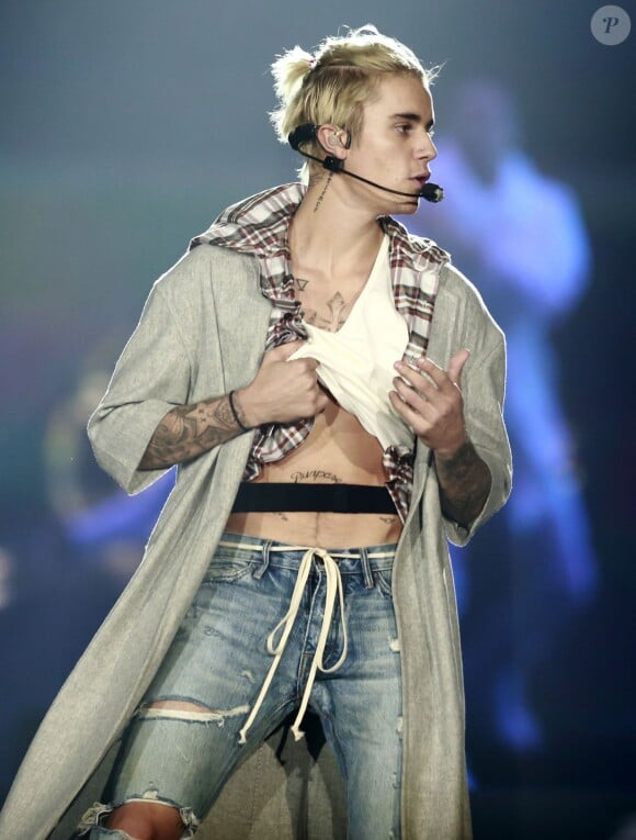 Justin Bieber en concert lors de sa tournée "Purpose World Tour" à Vancouver au Canada le 11 mars 2016