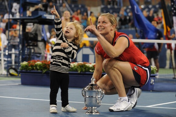 Kim Clijsters et sa fille Jada après la finale de l'US Open à Flushing Meadows, le 13 septembre 2009