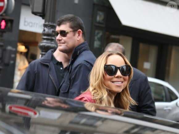 Mariah Carey et son fiancé James Packer arrivent au magasin Tom Ford, rue Saint-Honoré. Paris, le 22 avril 2016.