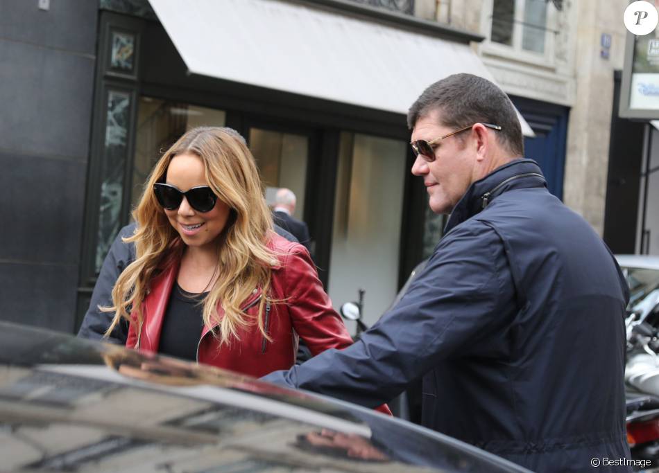 Mariah Carey et son fiancé James Packer quittent le magasin Tom Ford, rue  Saint-Honoré, et rentrent à l'hôtel Plaza Athénée. Paris, le 22 avril 2016.  - Purepeople