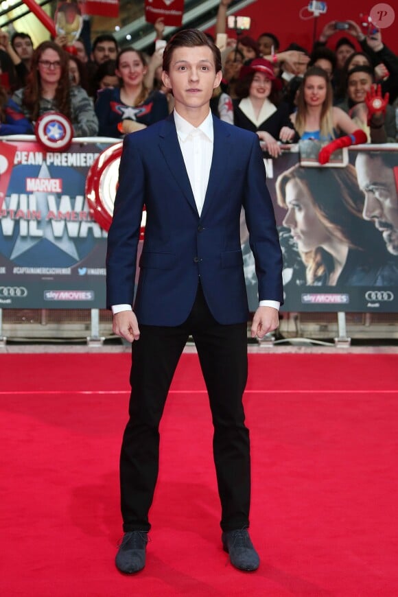 Tom Holland lors de la première de Captain America: Civil War au Vue Westfield, Londres, le 26 avril 2016.