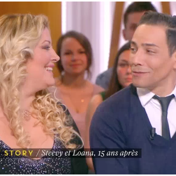 Loana et Steevy Boulay. Belle déclaration d'amitié dans "La Nouvelle édition" sur Canal+. Le 27 avril 2016.