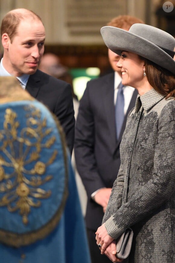 Le duc et la duchesse de Cambridge le 14 amrs 2016 à Londres lors d'une messe à l'occasion de la Journée du Commonwealth. Kate Middleton et le prince William fêtent leurs 5 ans de mariage le 29 avril 2011.
