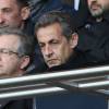 Nicolas Sarkozy - People au match de football "PSG - Rennes" au Parc des Princes à Paris. Le 29 avril 2016 © Cyril Moreau / Bestimage