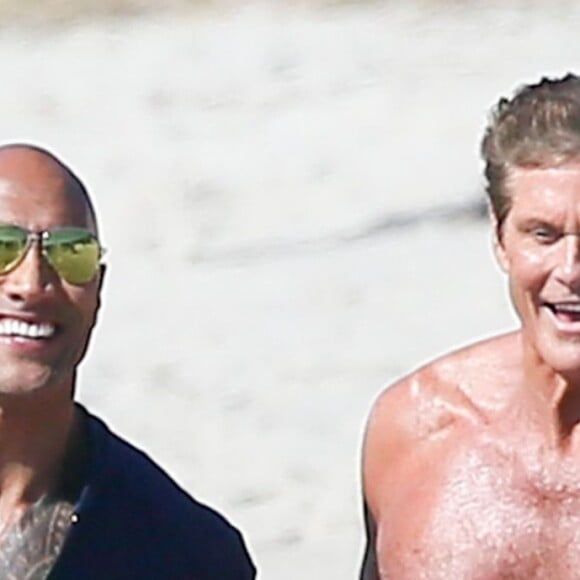 Exclusif - David Hasselhoff, Dwayne Johnson et Zac Efron sur le tournage de 'Baywatch' à Savannah en Georgie, le 22 mars 2016