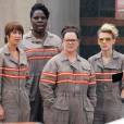 Exclusif - Melissa McCarthy, Kristen Wiig, Leslie Jones et Kate McKinnon en uniforme sur le tournage du film "Ghostbusters" à Boston, le 9 juillet 2015.