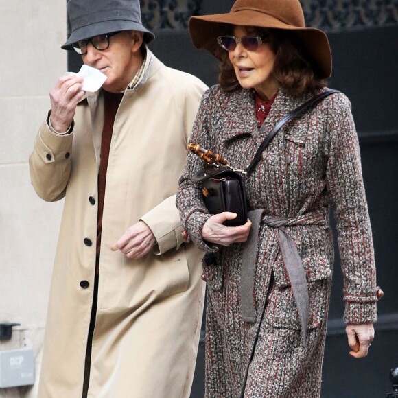 Woody Allen et Elaine May sur le tournage de son dernier film (The Woody Allen Amazon Project) à New York, le 7 mars 2016