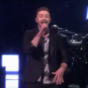 Justin Timberlake chante sur la scène de l'Eurovision 2016, à Stockholm en Suède, le samedi 14 mai 2016 sur France 2.