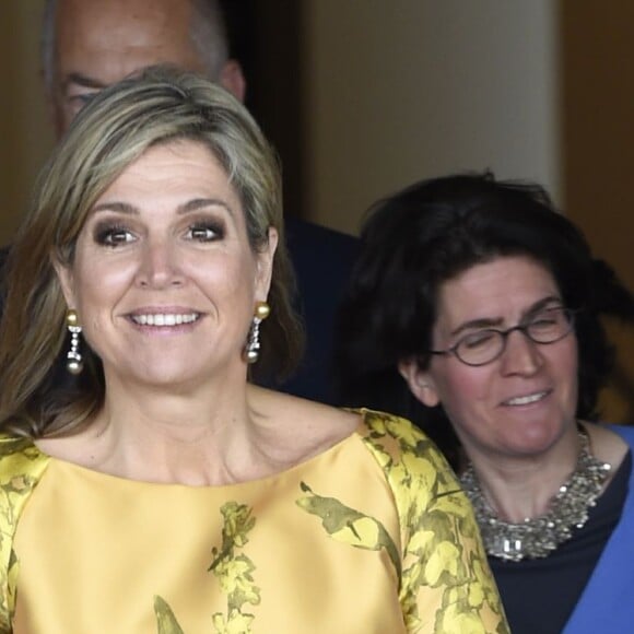 La reine Maxima des Pays-Bas arrive au premier anniversaire de la Fédération des fonds de pension au forum de La Haye le 17 mai 2016, le jour de son 45e anniversaire.