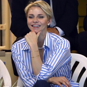 La princesse Charlene de Monaco lors des finales du XXXIVe Meeting Mare Nostrum à la piscine du Stade Louis II le 5 juin 2016. © Jean-Charles Vinaj/Pool Monaco/Bestimage