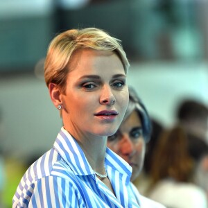 La princesse Charlene de Monaco lors des finales du XXXIVe Meeting Mare Nostrum à la piscine du Stade Louis II le 5 juin 2016. © Bruno Bebert/Bestimage