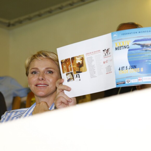 La princesse Charlene de Monaco a assisté aux finales du XXXIVe Meeting Mare Nostrum à la piscine du Stade Louis II le 5 juin 2016. © Claudia Albuquerque/Bestimage