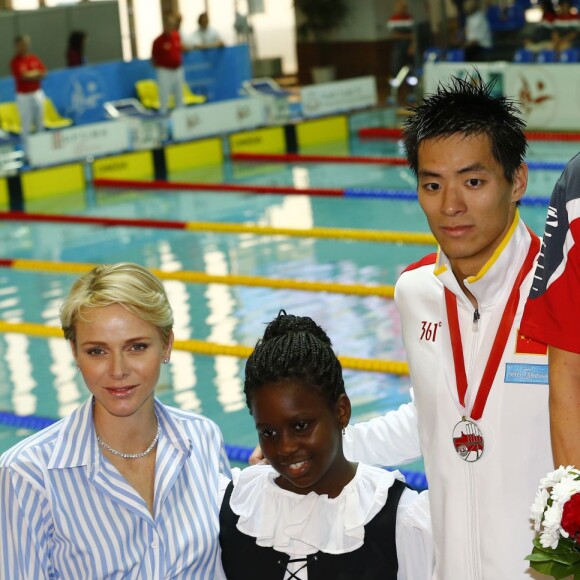 La princesse Charlene de Monaco a assisté aux finales du XXXIVe Meeting Mare Nostrum à la piscine du Stade Louis II le 5 juin 2016. © Claudia Albuquerque/Bestimage