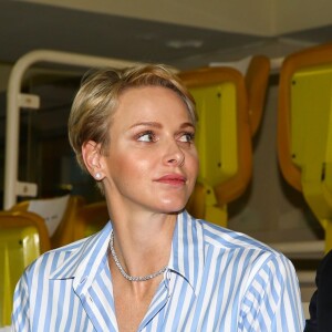 La princesse Charlene et le prince Albert II de Monaco ont assisté aux finales du XXXIVe Meeting Mare Nostrum à la piscine du Stade Louis II le 5 juin 2016. © Olivier Huitel/Pool Monaco/Bestimage