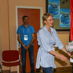 La princesse Charlene et le prince Albert II de Monaco ont assisté aux finales du XXXIVe Meeting Mare Nostrum à la piscine du Stade Louis II le 5 juin 2016. © Olivier Huitel/Pool Monaco/Bestimage