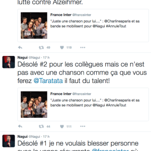Sur Twitter, Nagui répond à ses collègues de France Inter, juin 2016.