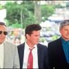 Sean Penn entouré de Dennis Hopper et Charles Bronson au Festival de Cannes 1991 pour le film "The Indian Runner".