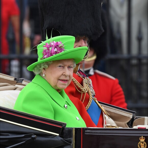 La reine Elisabeth II d'Angleterre et le prince Philip, duc d'Edimbourg, arrivent au palais de Buckingham pour assister à la parade "Trooping The Colour" à Londres, à l'occasion du 90ème anniversaire de la reine. Le 11 juin 2016 11 June 2016.